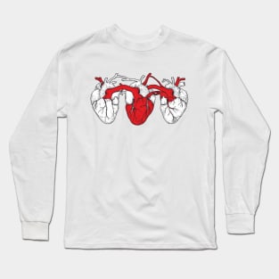 Triple Heart. White Red White Long Sleeve T-Shirt